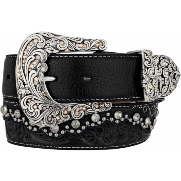 Tony Lama Women\'s Kaitlyn Black Leather Crystal Studded Western Belt main image 8
